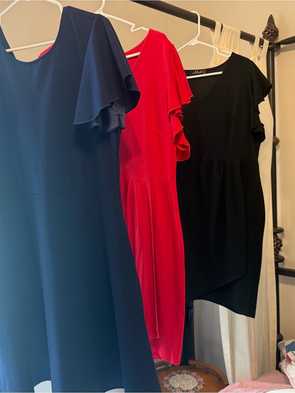 Womens Ruffle Sleeve Fit-and-Flare Dress - Navy, Red, Black